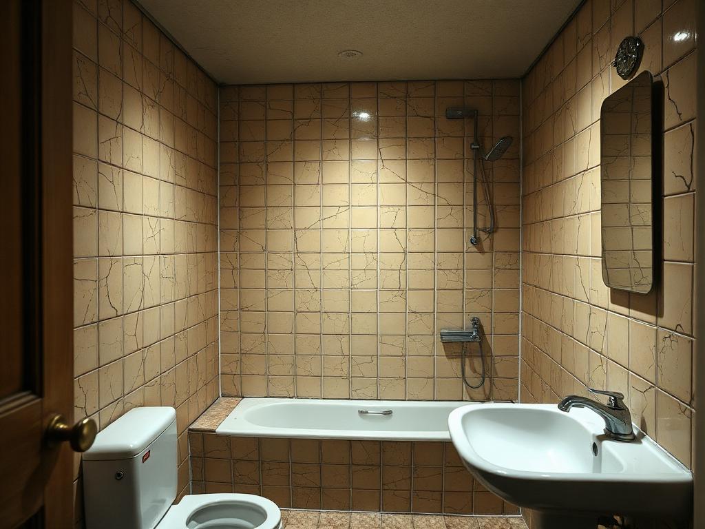 Våtrum med svart sten – före